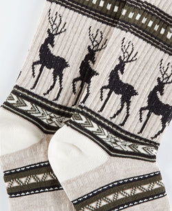 Sun + Stone Sun + Stone Holiday Reindeer Crew Socks Beige Reindeer thumbnail 2