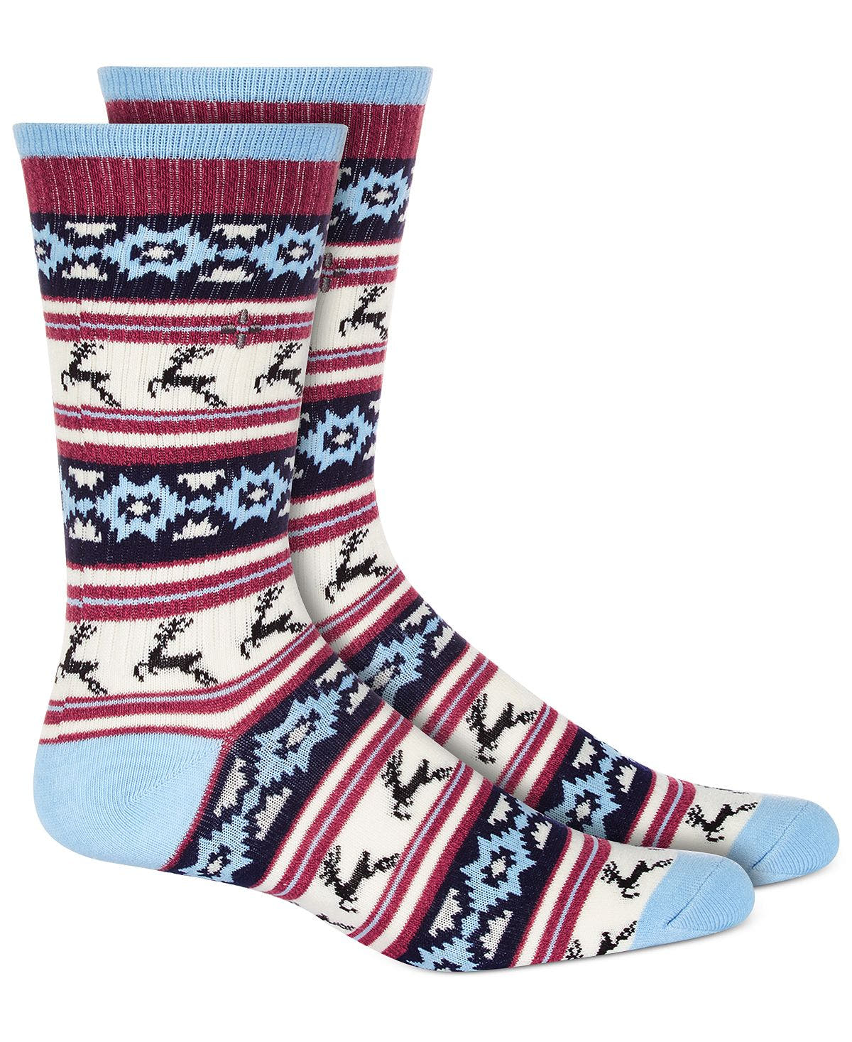 Sun + Stone Sun + Stone Holiday Reindeer Crew Socks Blue Reindeer