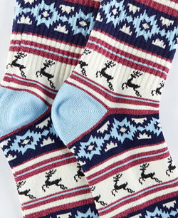 Sun + Stone Sun + Stone Holiday Reindeer Crew Socks Blue Reindeer thumbnail 2