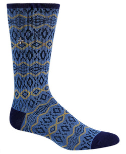 Sun + Stone Sun + Stone Novelty Printed Crew Socks Blue/Yellow Geo thumbnail 1