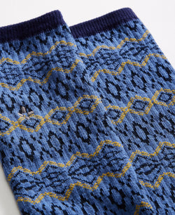 Sun + Stone Sun + Stone Novelty Printed Crew Socks Blue/Yellow Geo thumbnail 2