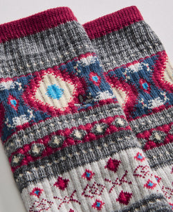Sun + Stone Sun + Stone Novelty Printed Crew Socks Red/Grey thumbnail 2
