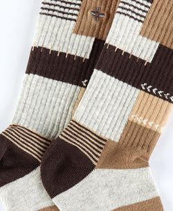 Sun + Stone Sun + Stone Patchwork Crew Socks Brown Patchwork thumbnail 2