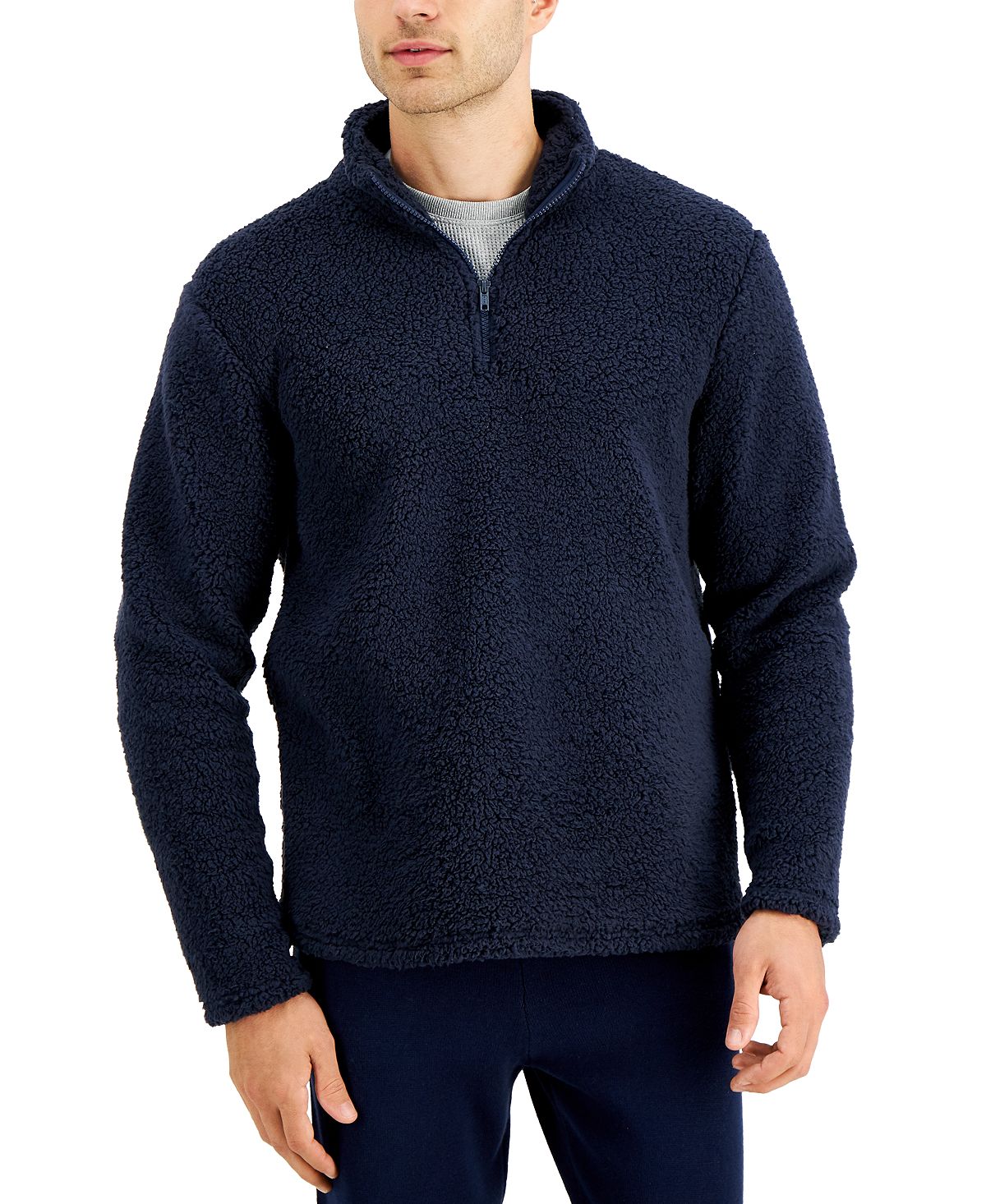 Sun + Stone Sun + Stone Solid Quarter-zip Sherpa Fleece Pullover Basic Navy
