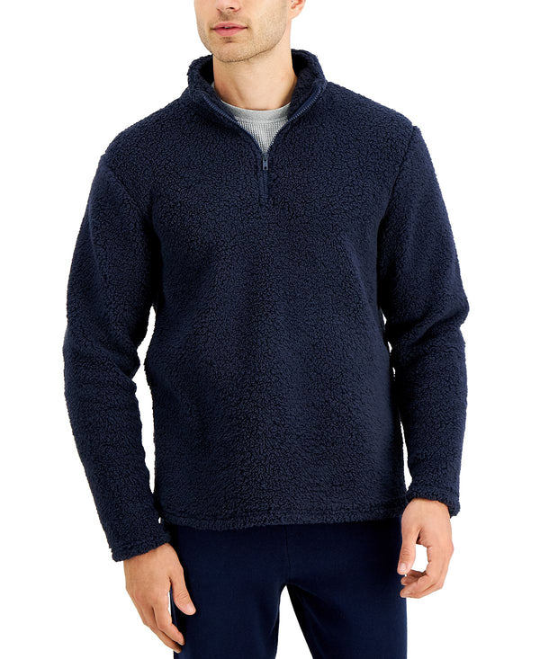 Sun + Stone Sun + Stone Solid Quarter-zip Sherpa Fleece Pullover Basic Navy