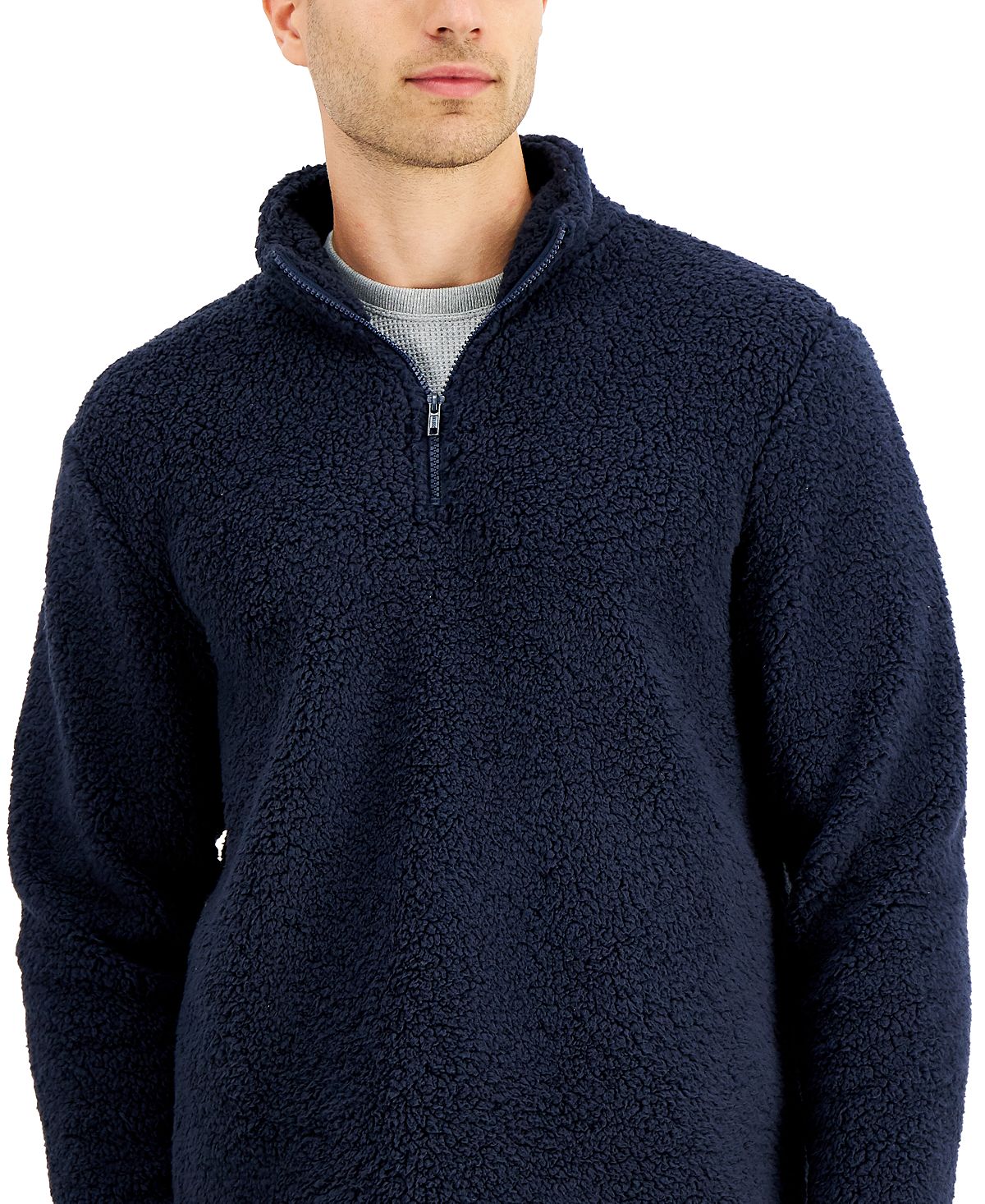 Sun + Stone Sun + Stone Solid Quarter-zip Sherpa Fleece Pullover Basic Navy
