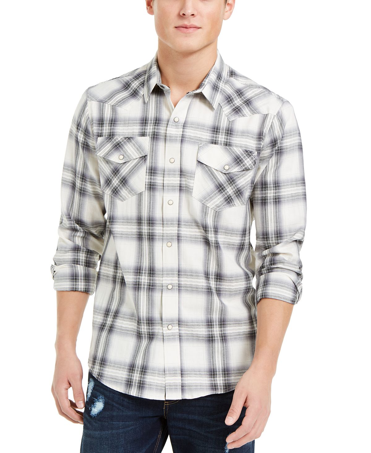 Sun + Stone Sun + Stone Tyler Western Plaid Shirt Sugar Swizzle