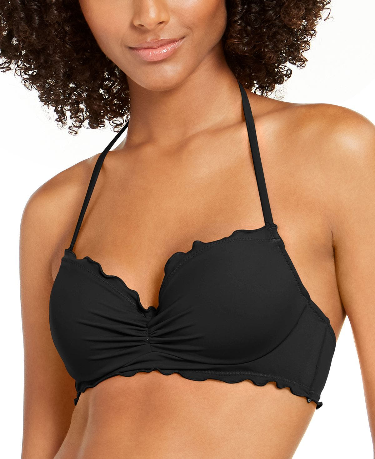 Sundazed Solid Nixie Bra Sized Ruffle Edge Halter Bikini Top Black