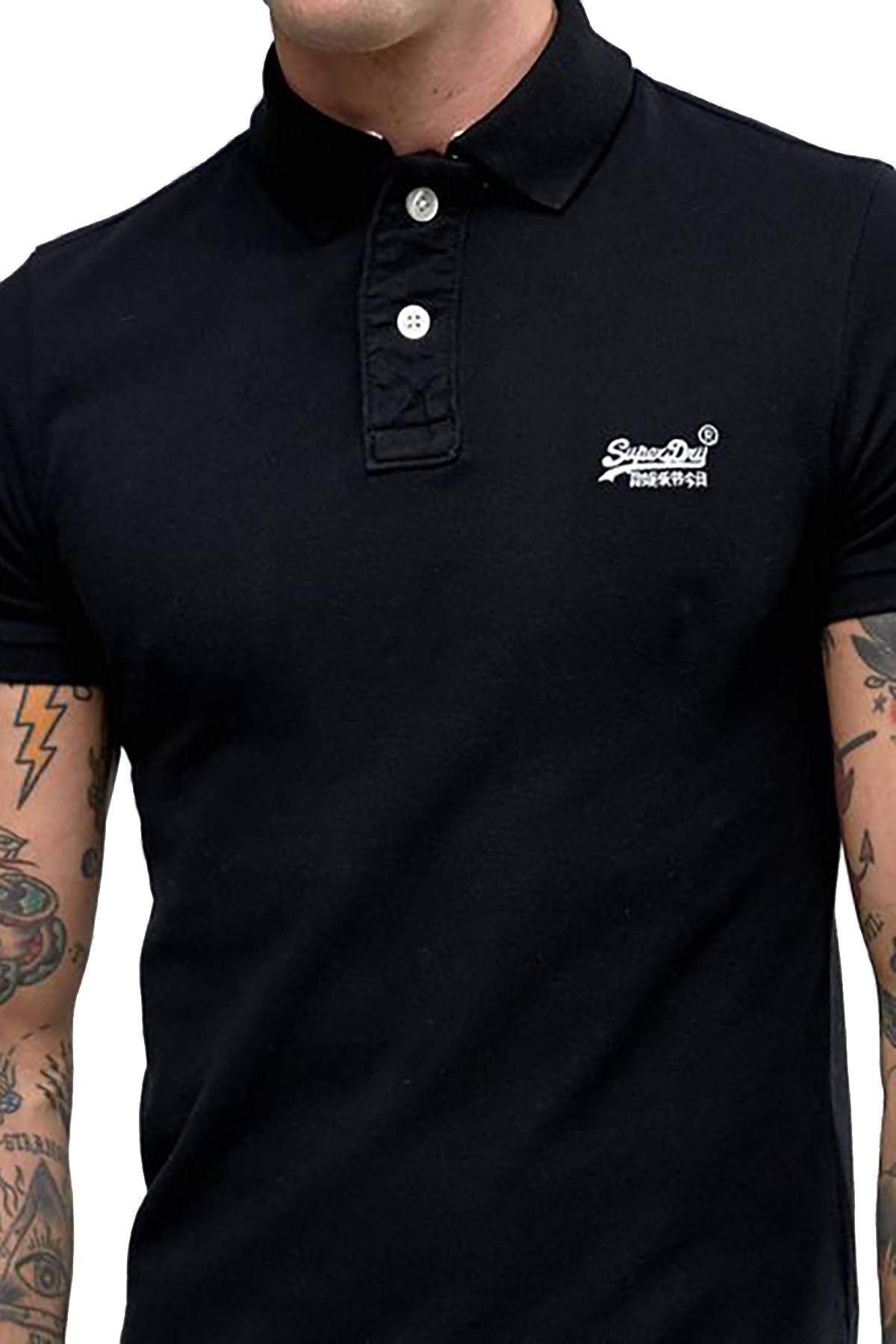 SuperDry Black Classic Pique Short-Sleeve Polo Shirt