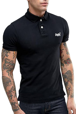 SuperDry Black Classic Pique Short-Sleeve Polo Shirt thumbnail 1