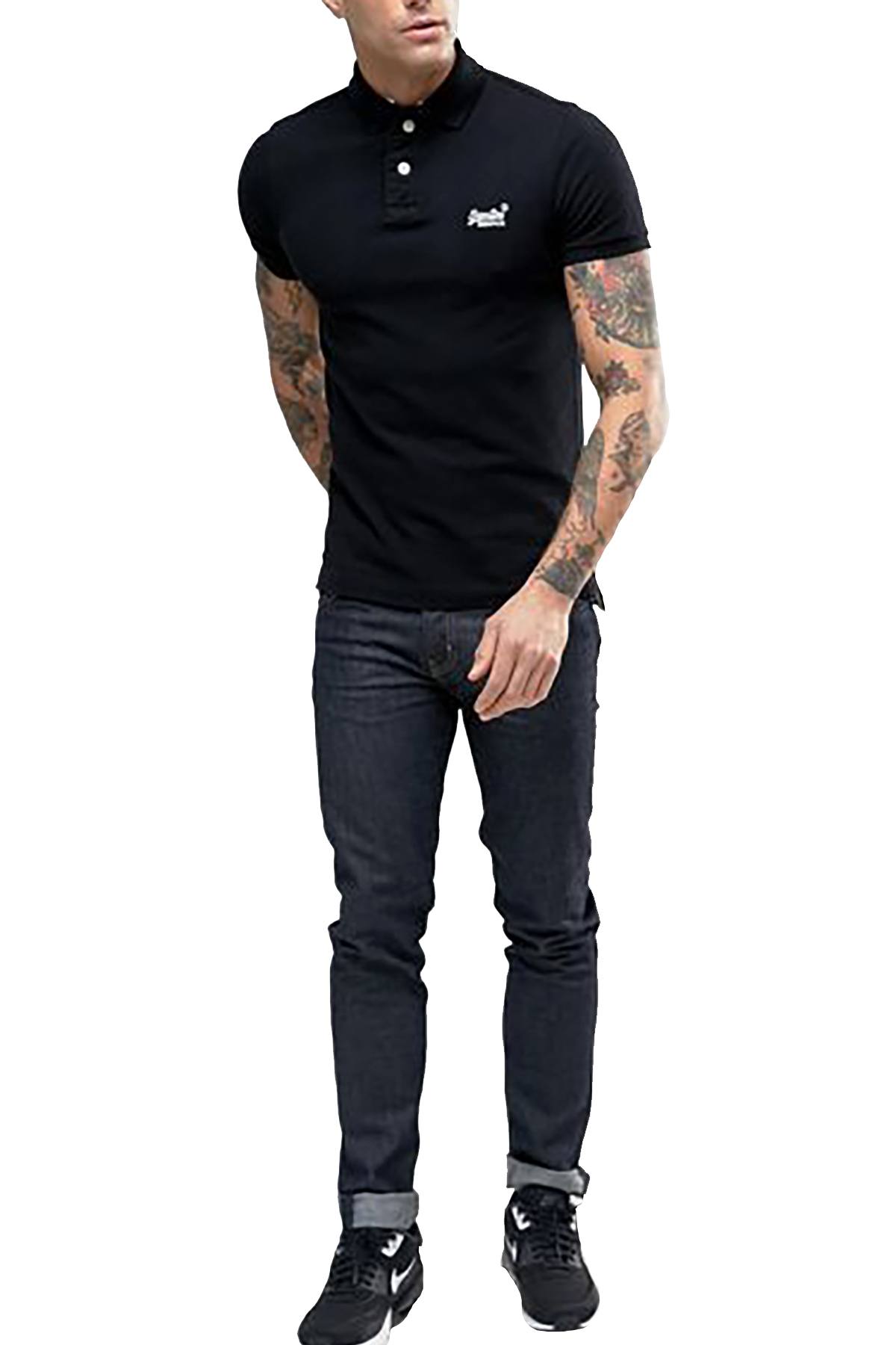 SuperDry Black Classic Pique Short-Sleeve Polo Shirt