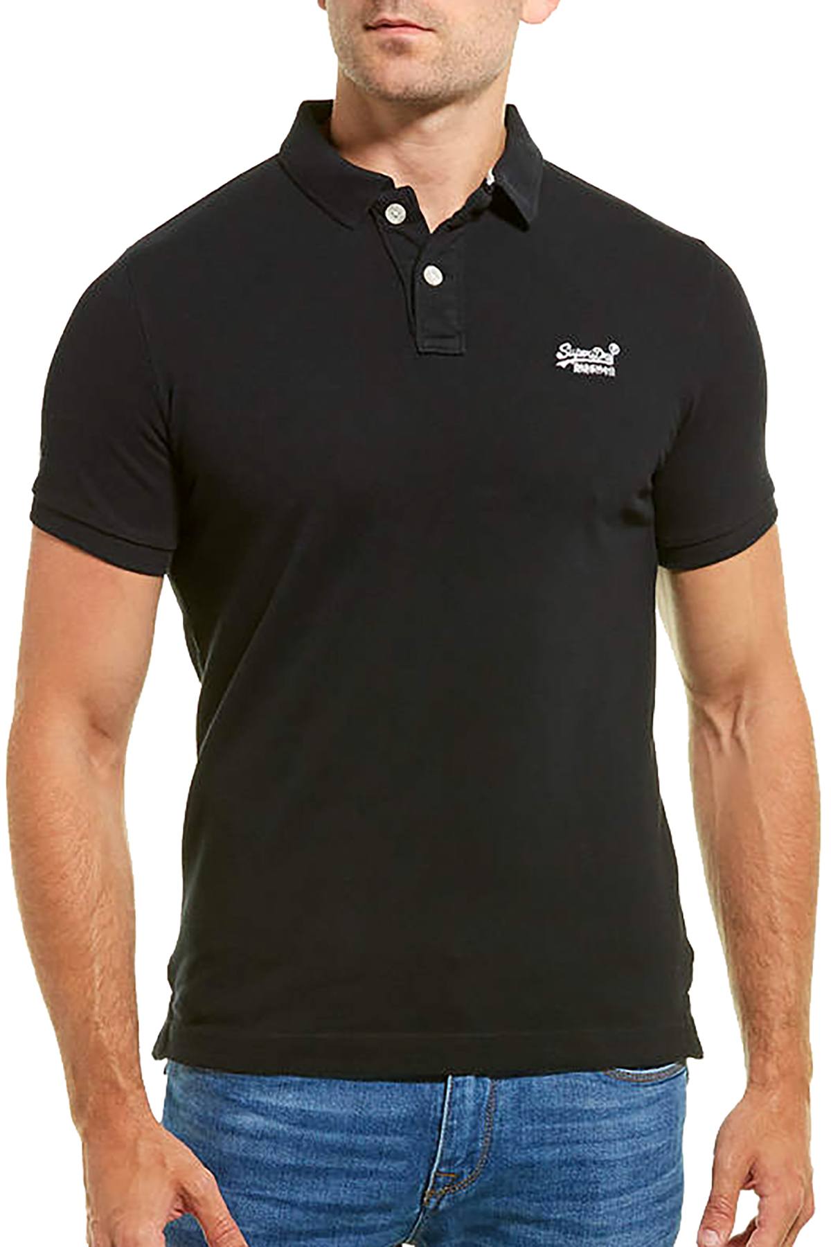 SuperDry Black Classic Pique Short-Sleeve Polo Shirt