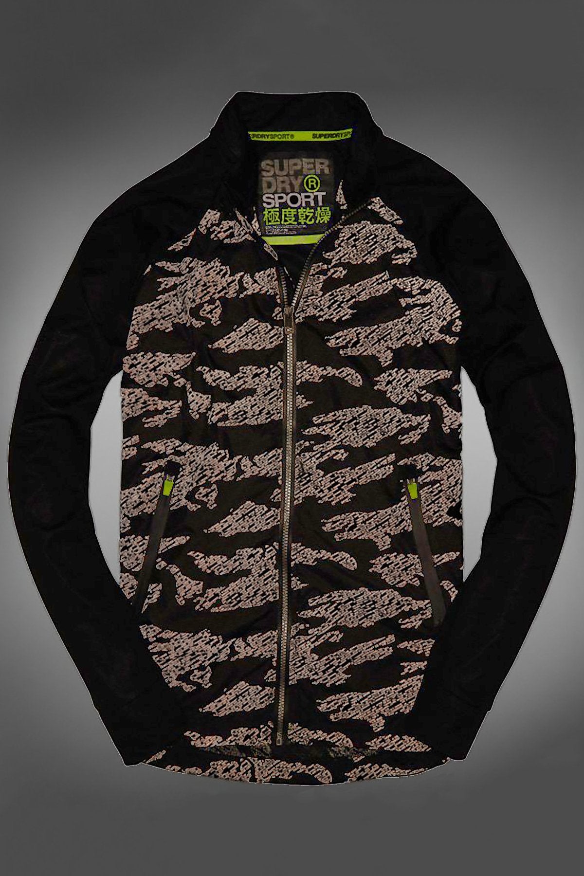 SuperDry Black-Dash/Reflective-Camo Training Stretch Hybrid Zip-Through Jacket
