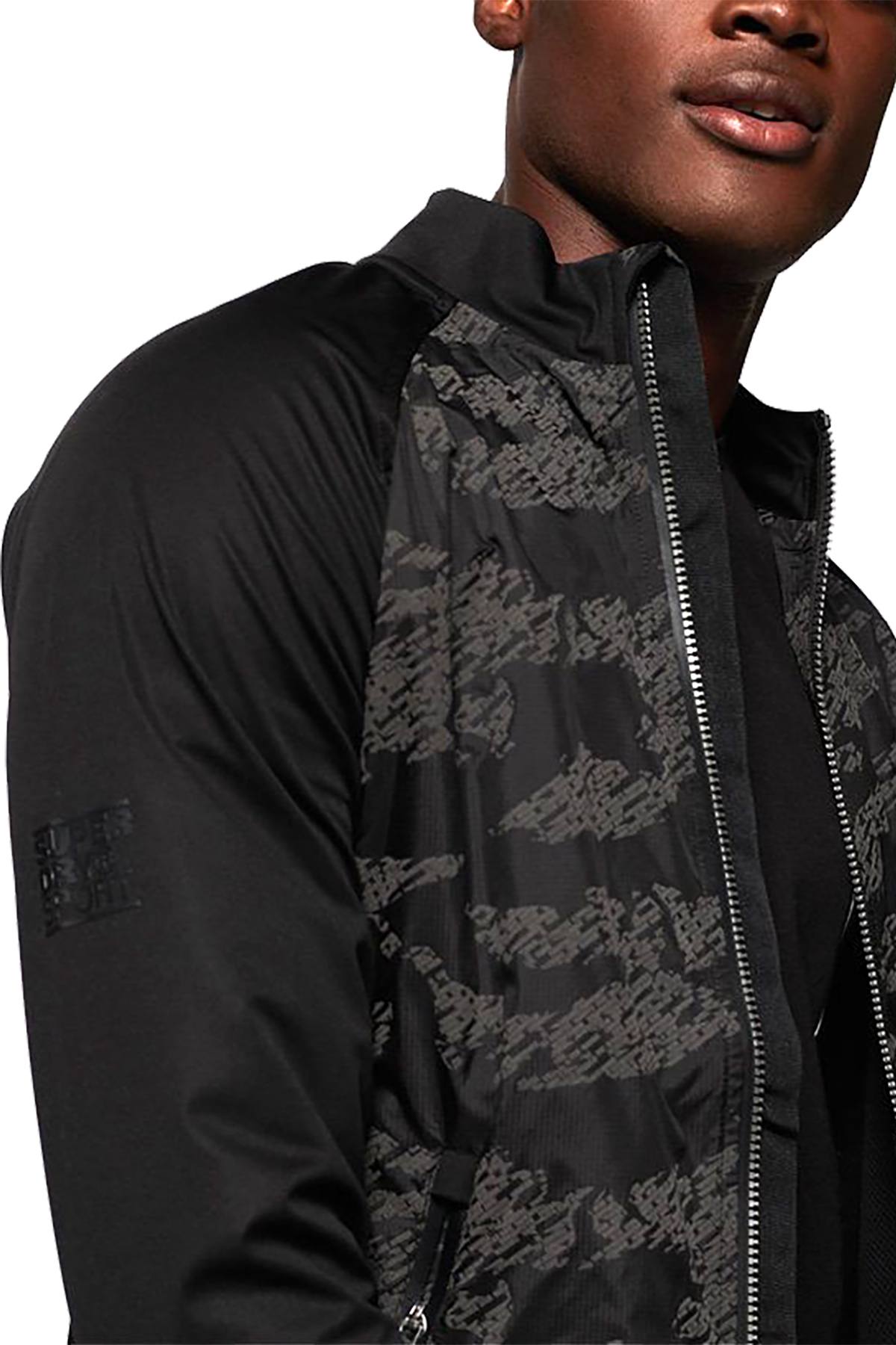 SuperDry Black-Dash/Reflective-Camo Training Stretch Hybrid Zip-Through Jacket