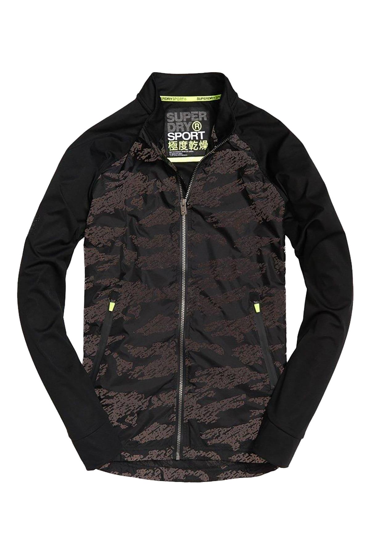 SuperDry Black-Dash/Reflective-Camo Training Stretch Hybrid Zip-Through Jacket
