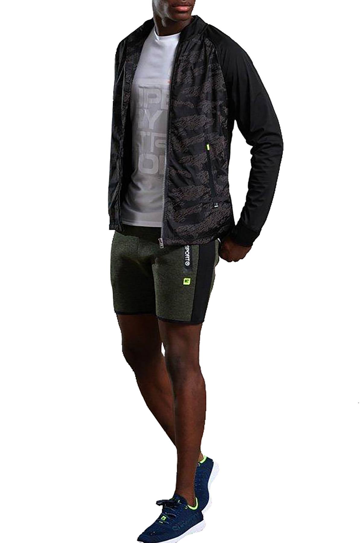 SuperDry Black-Dash/Reflective-Camo Training Stretch Hybrid Zip-Through Jacket