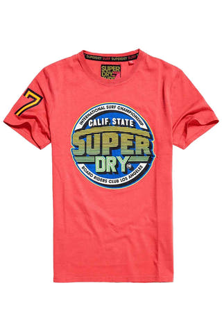 SuperDry Bleached Ultra-Coral Sticker Tab T-Shirt