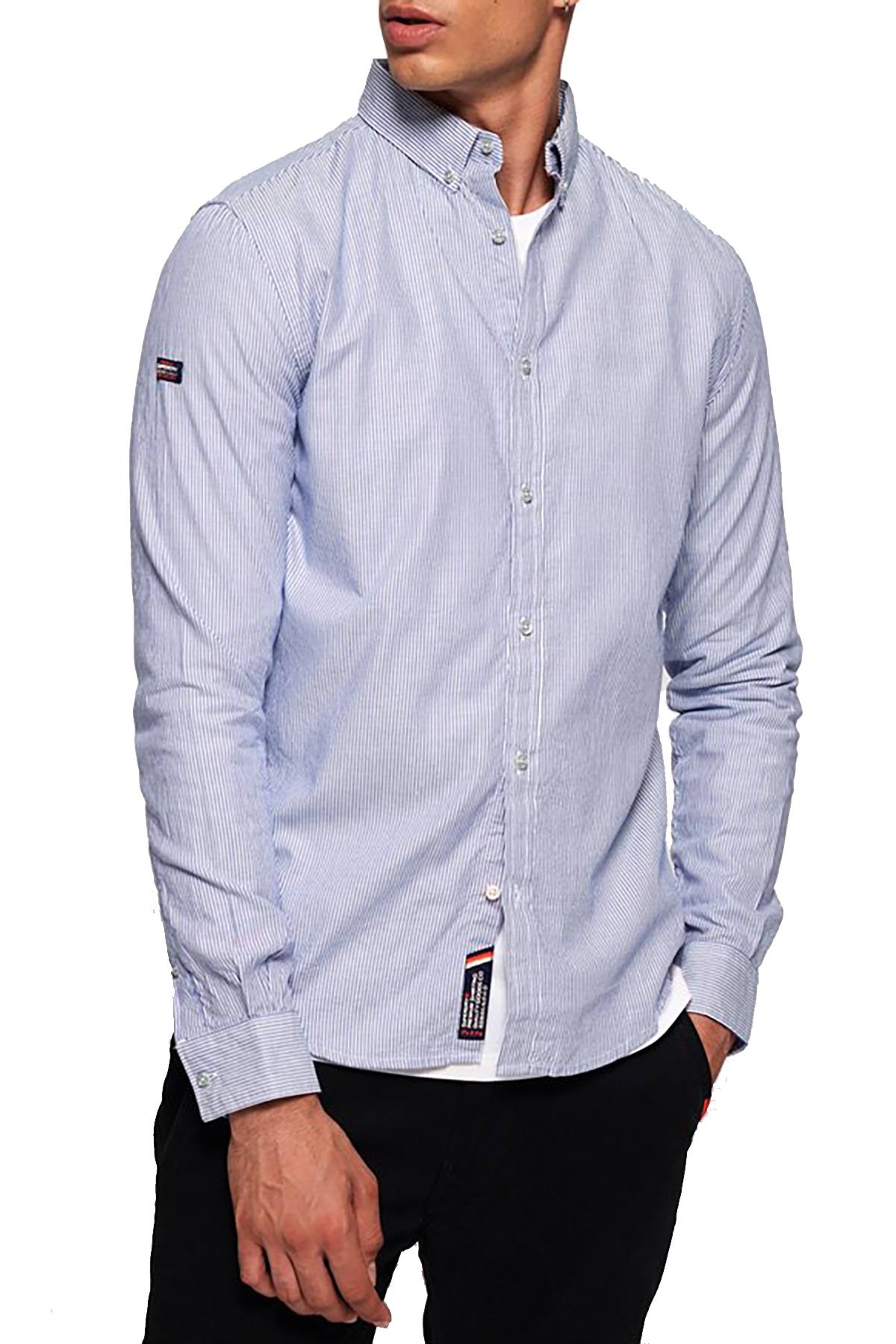 SuperDry Blue-Basket Stripe Premium Button-Down Long-Sleeve Shirt