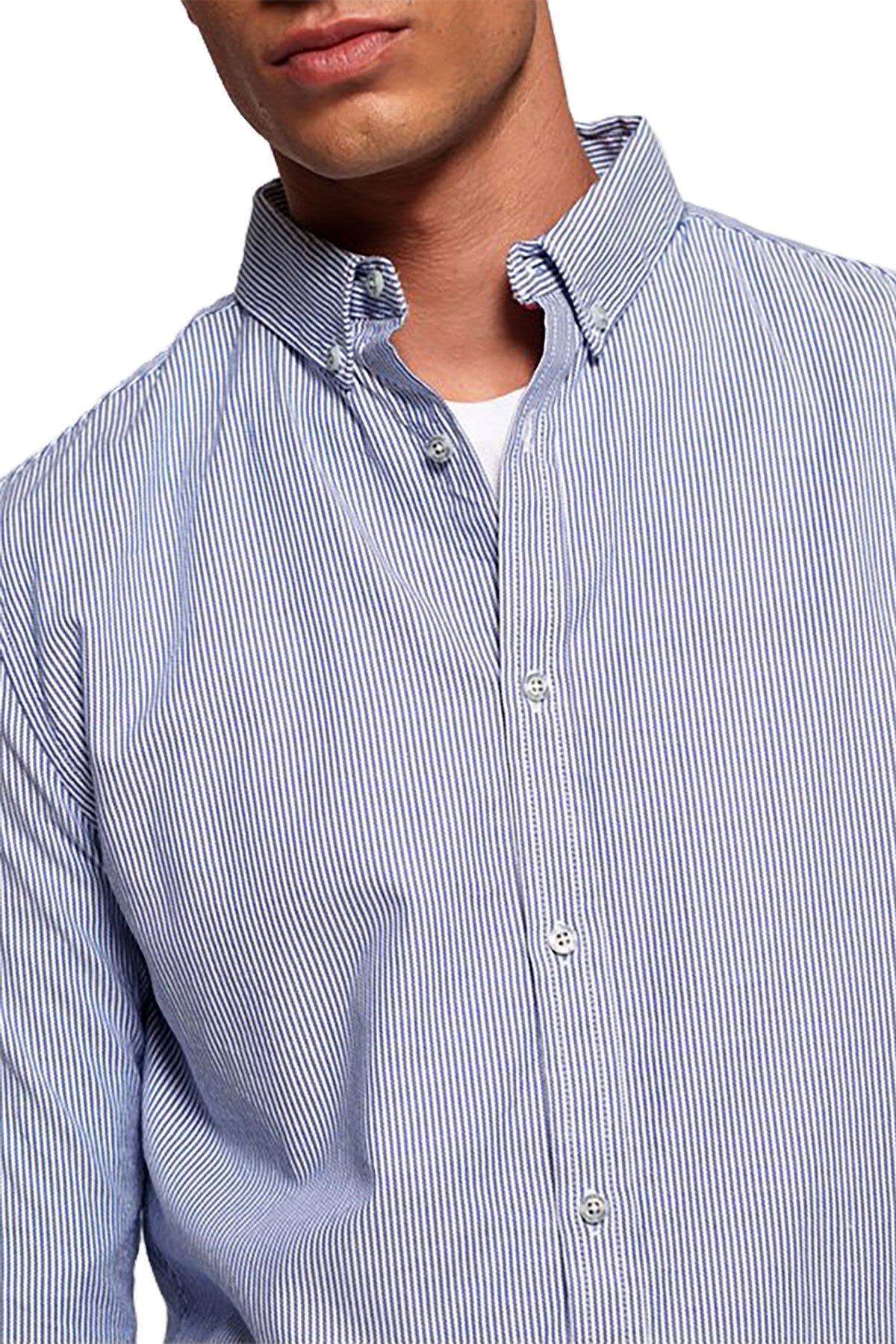 SuperDry Blue-Basket Stripe Premium Button-Down Long-Sleeve Shirt
