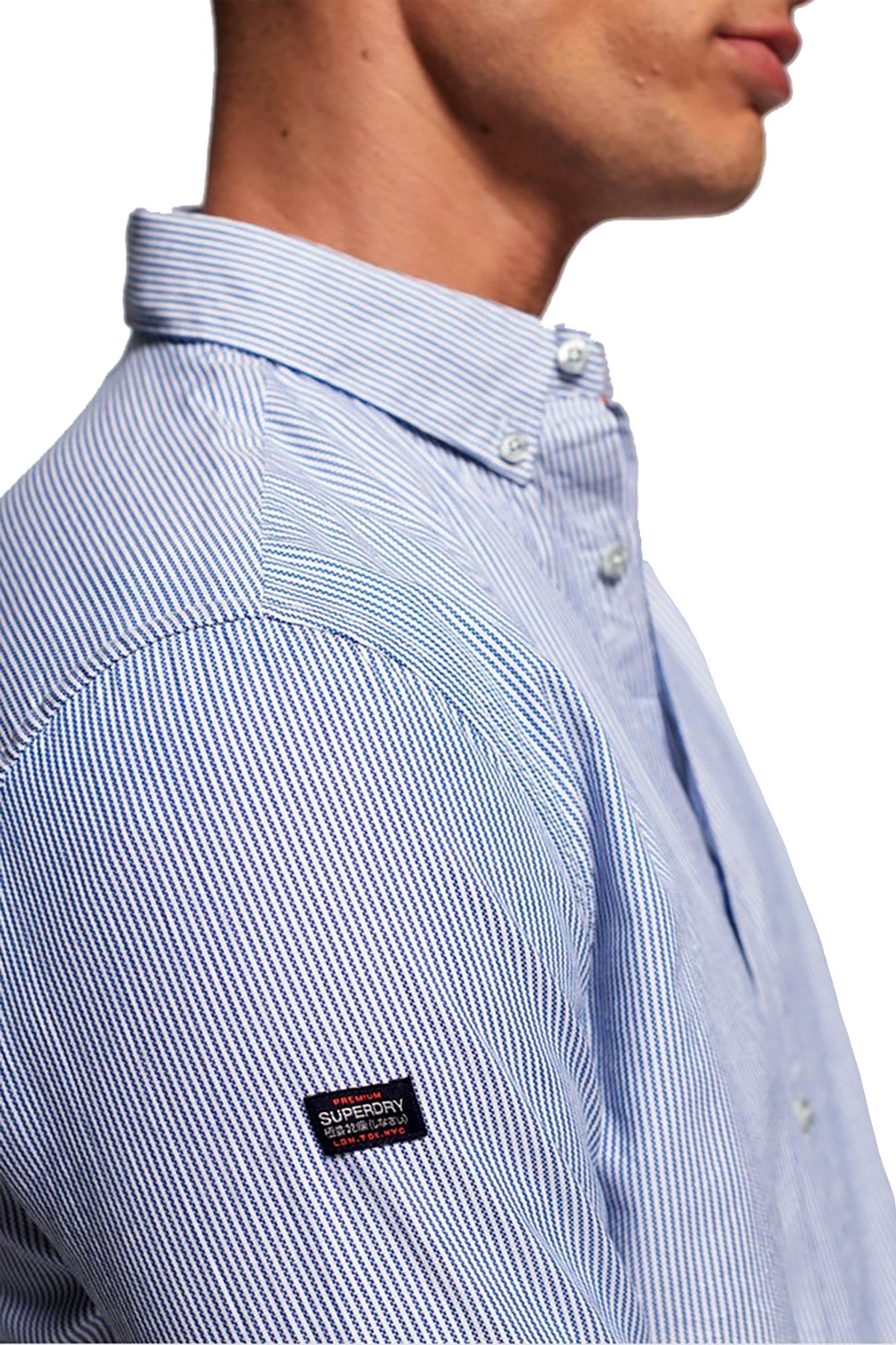SuperDry Blue-Basket Stripe Premium Button-Down Long-Sleeve Shirt