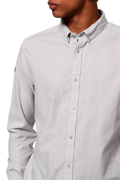 SuperDry Charcoal-Basket Stripe Premium Button-Down Long-Sleeve Shirt