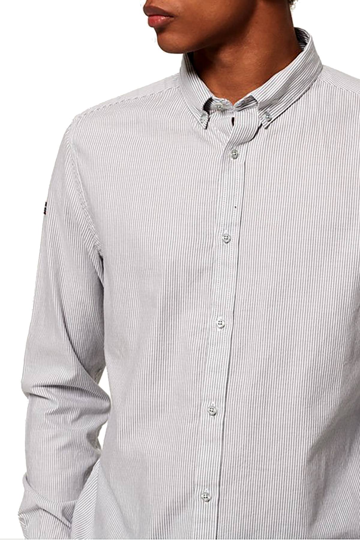 SuperDry Charcoal-Basket Stripe Premium Button-Down Long-Sleeve Shirt