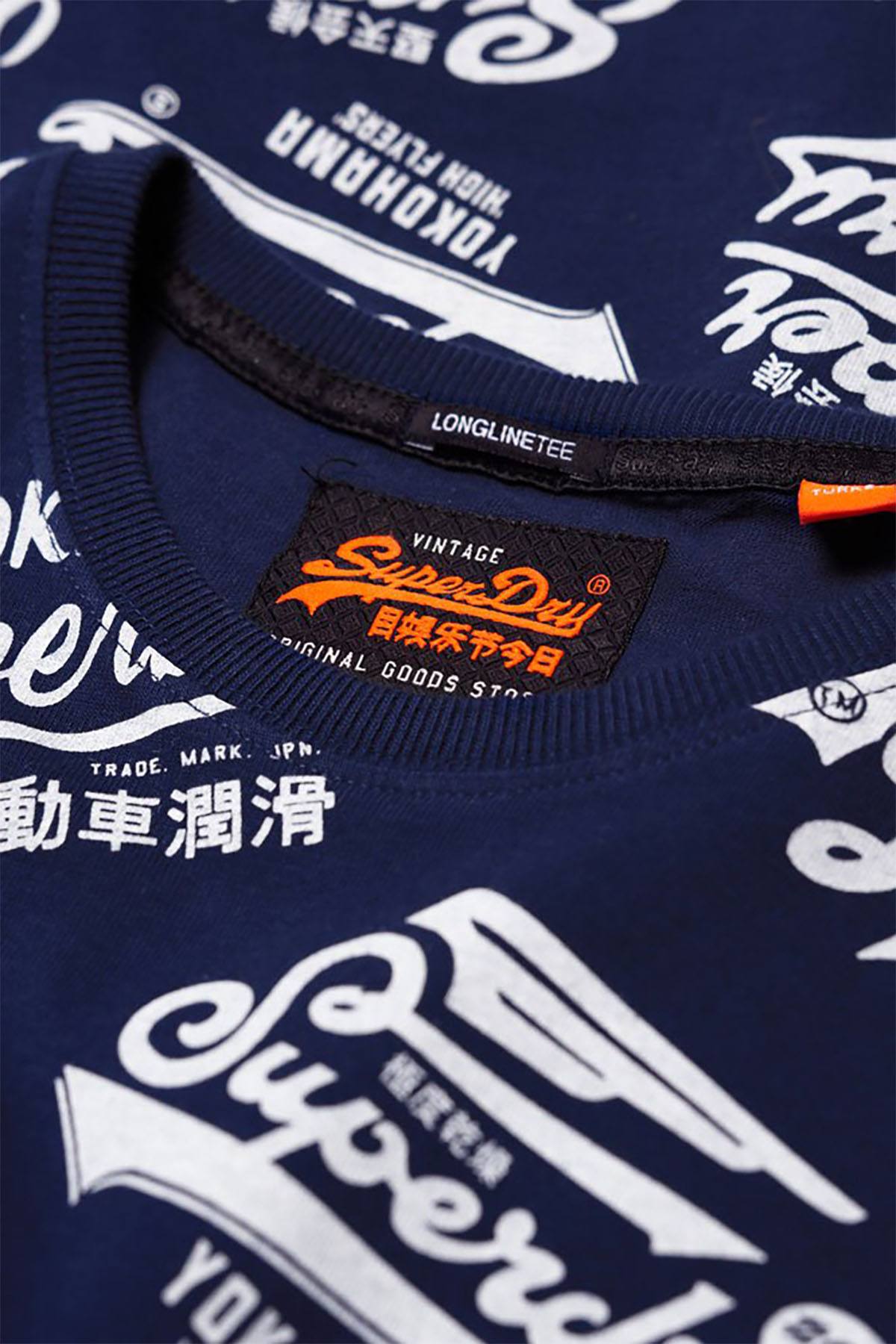 SuperDry Classic-Blue Triple Logo AOP Long-Line T-Shirt