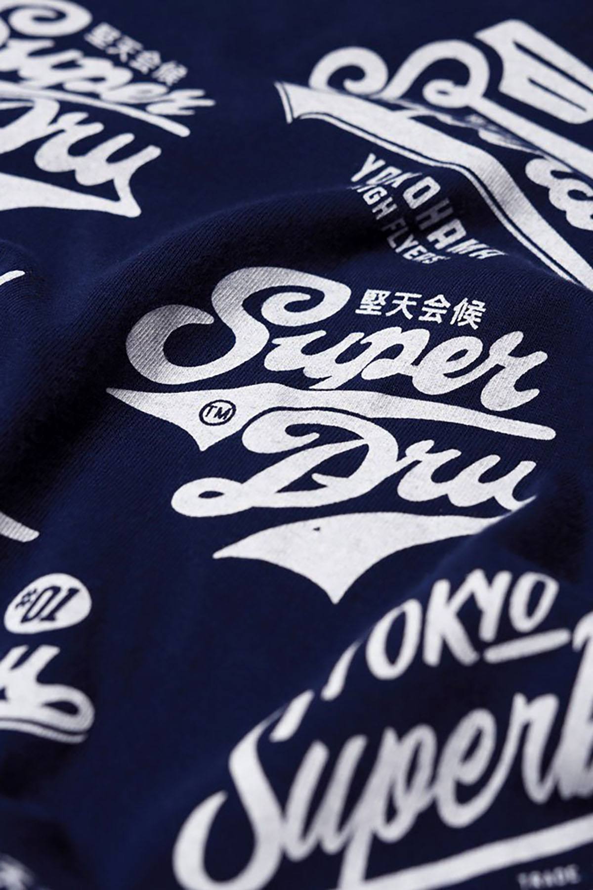 SuperDry Classic-Blue Triple Logo AOP Long-Line T-Shirt