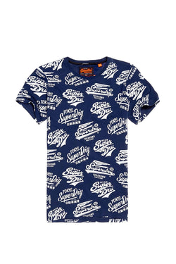 SuperDry Classic-Blue Triple Logo AOP Long-Line T-Shirt thumbnail 2