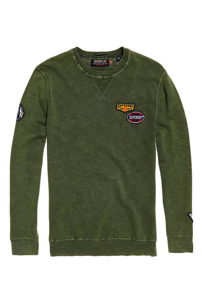 SuperDry Deep-Khaki Garment-Dye L.A. Badged Crew-Neck Sweater