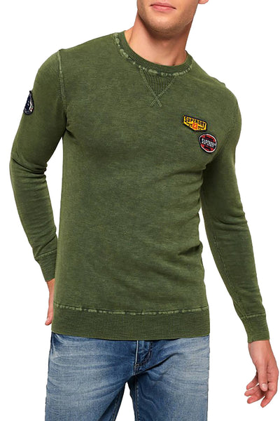 SuperDry Deep-Khaki Garment-Dye L.A. Badged Crew-Neck Sweater