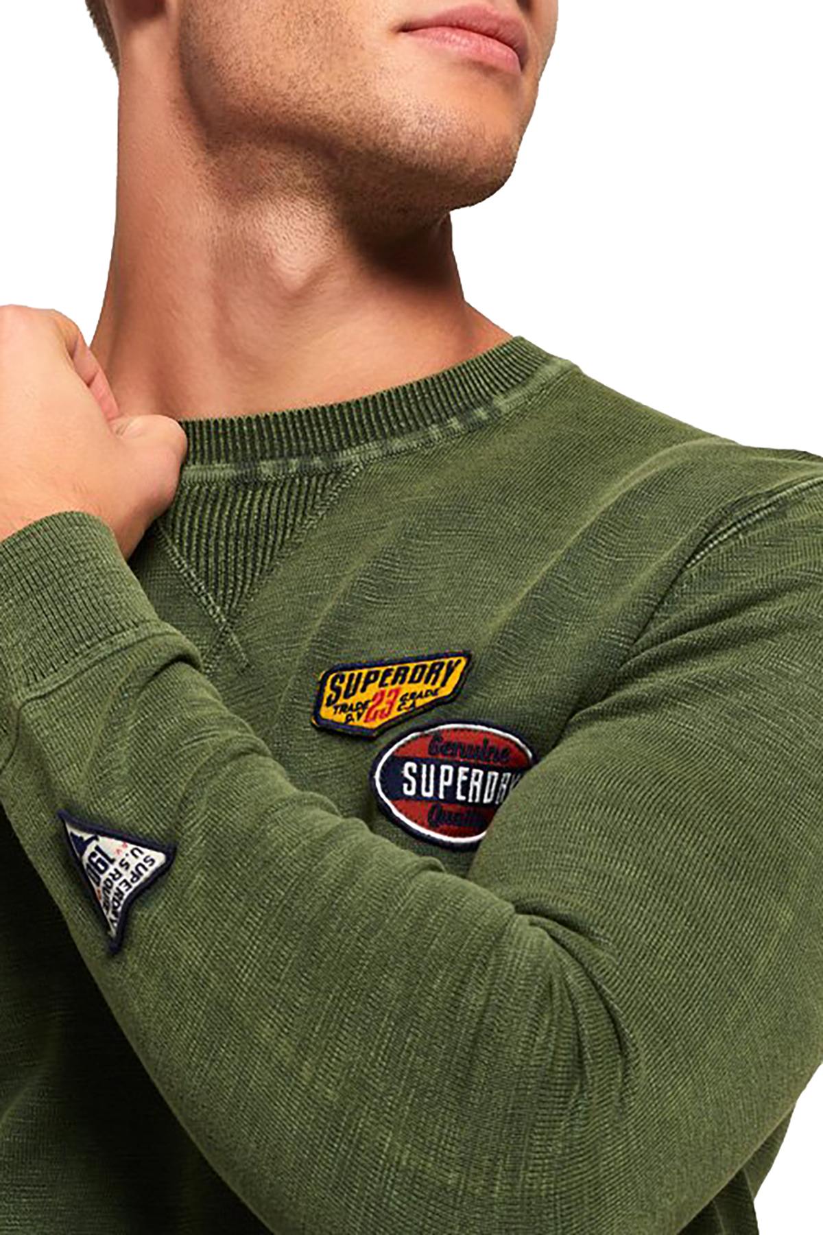 SuperDry Deep-Khaki Garment-Dye L.A. Badged Crew-Neck Sweater
