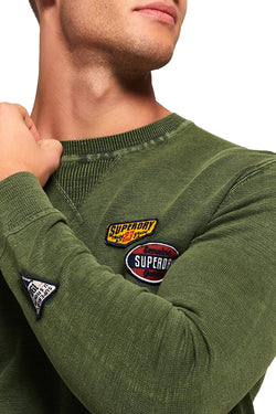 SuperDry Deep-Khaki Garment-Dye L.A. Badged Crew-Neck Sweater thumbnail 4