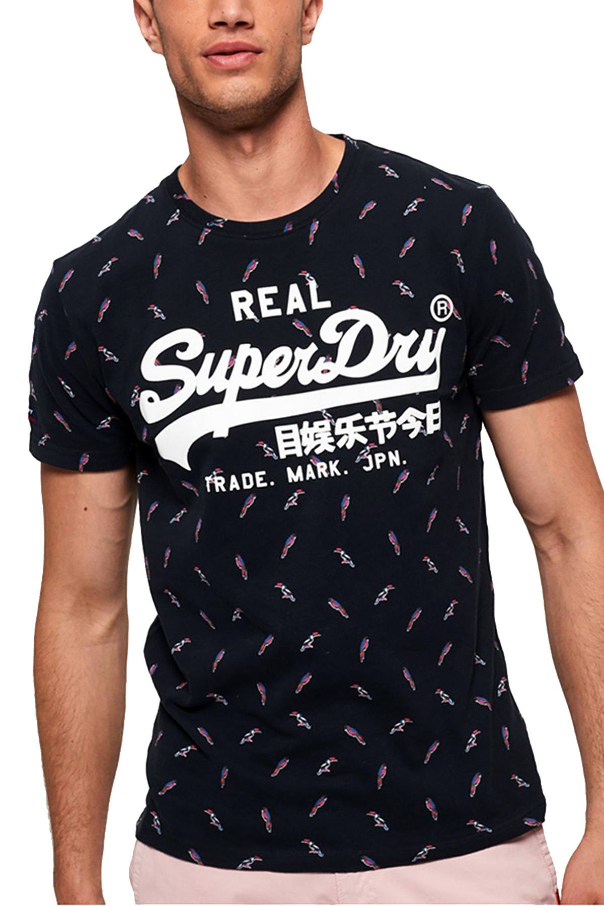 SuperDry Eclipse-Navy Bird-Print Vintage Logo Tee