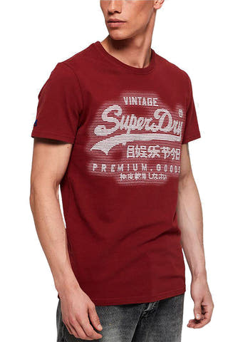 SuperDry Furnace-Red Premium Goods Textured Logo Graphic Tee