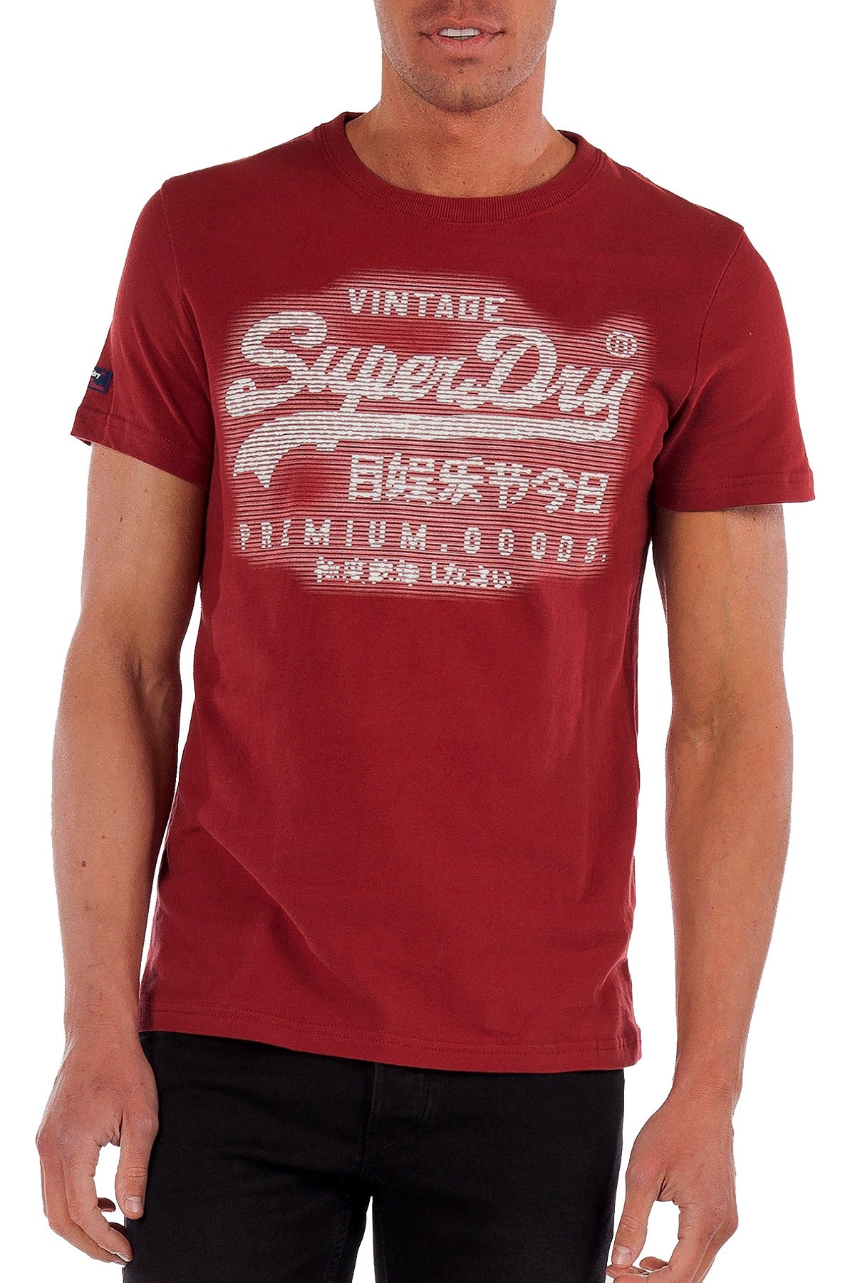 SuperDry Furnace-Red Premium Goods Textured Logo Graphic Tee