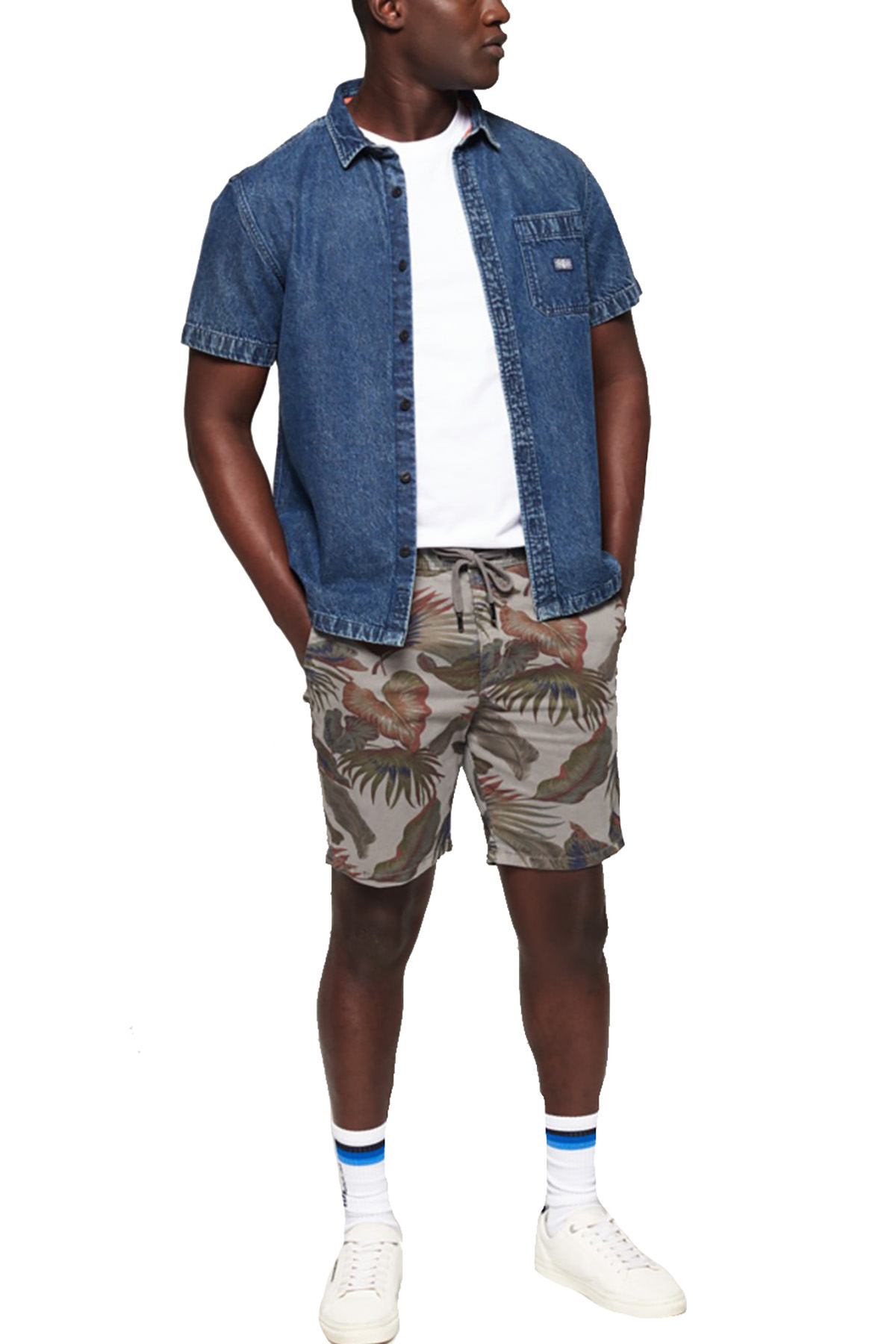 SuperDry Grey Floral-Print Sunscorched Short