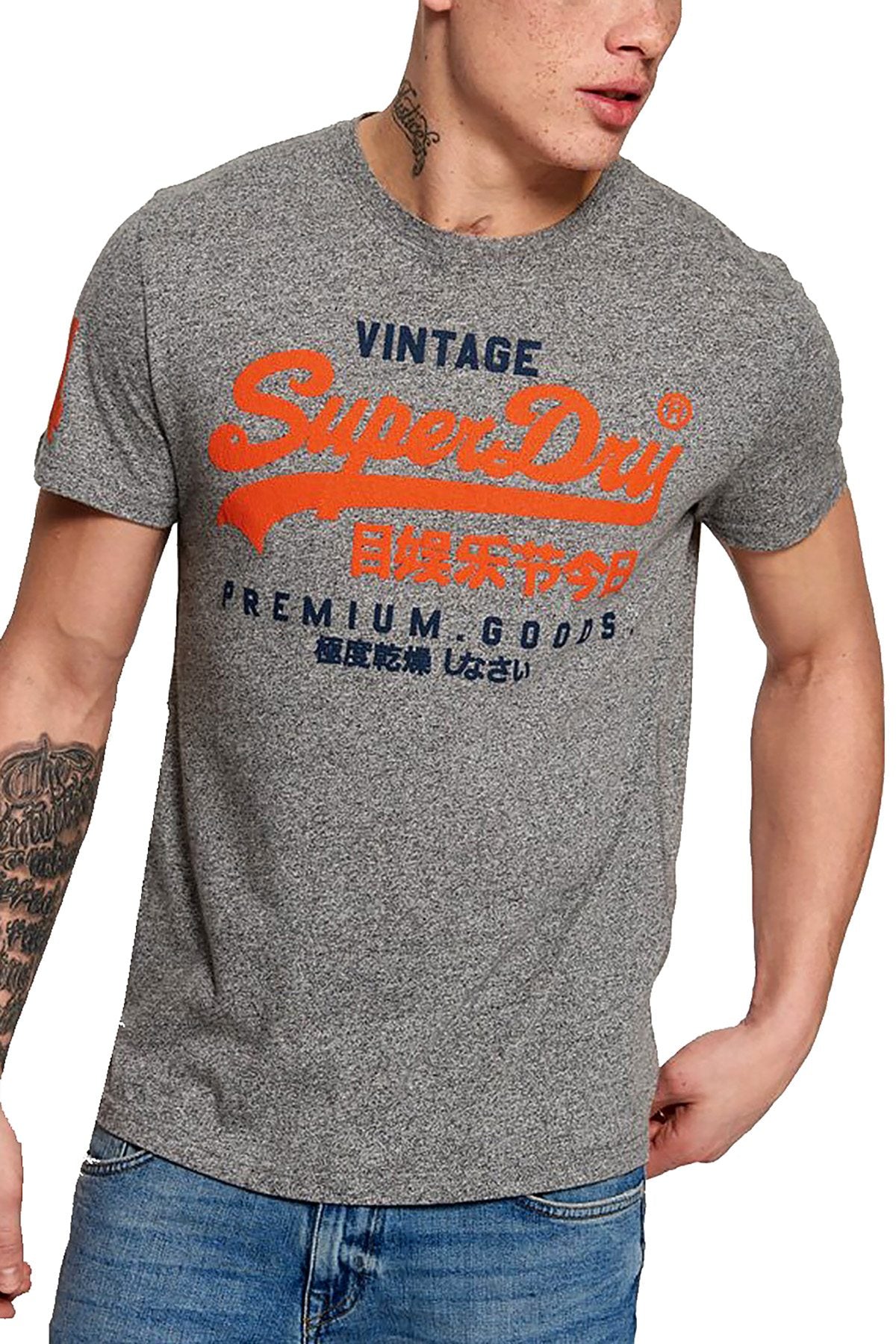 SuperDry Grey-Grit Premium-Goods Duo Lite Graphic Tee