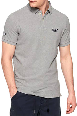 SuperDry Grey-Marl Classic Pique Short-Sleeve Polo Shirt thumbnail 1