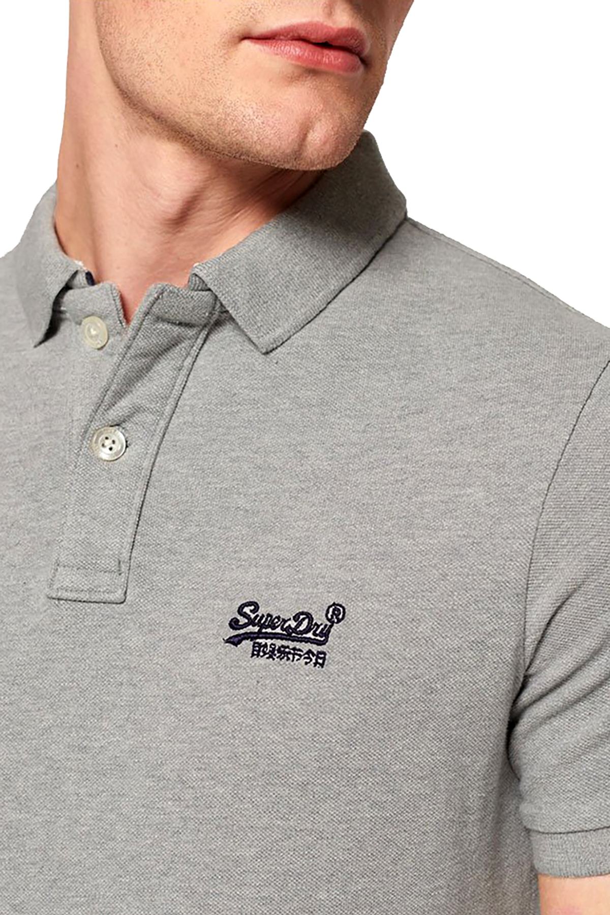 SuperDry Grey-Marl Classic Pique Short-Sleeve Polo Shirt
