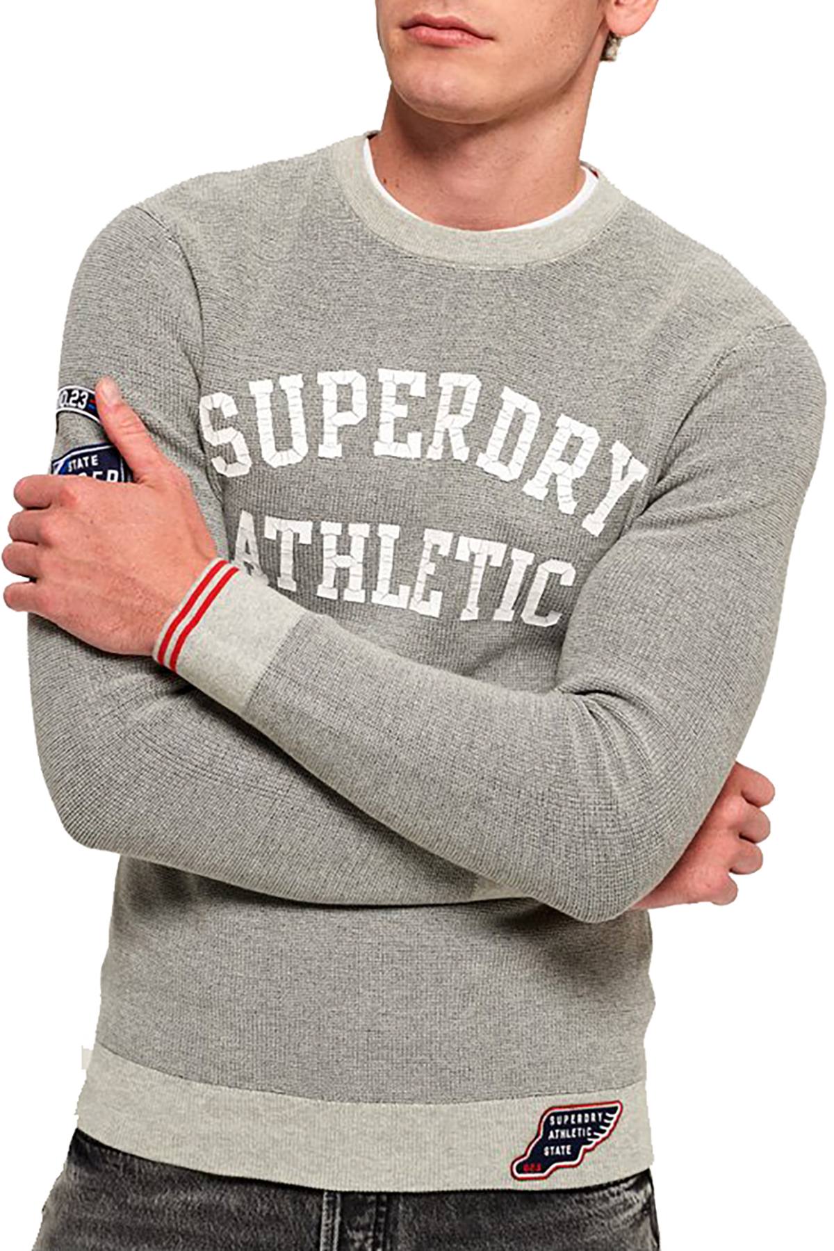 SuperDry Grey-Marl/Navy Track Squad Crew-Neck Sweater