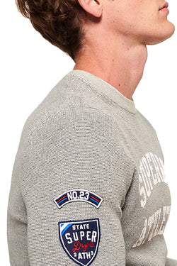 SuperDry Grey-Marl/Navy Track Squad Crew-Neck Sweater thumbnail 4