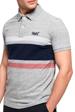 SuperDry Harbour-Grey Grindle Classic Hardwick Striped Polo Shirt thumbnail 1