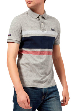 SuperDry Harbour-Grey Grindle Classic Hardwick Striped Polo Shirt thumbnail 2