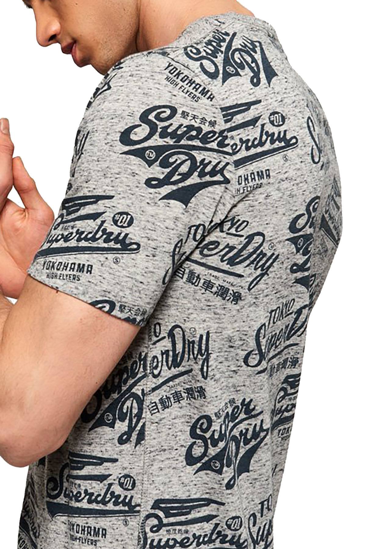 SuperDry Harbour-Grey-Grindle Triple Logo Long-Line T-Shirt