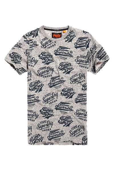 SuperDry Harbour-Grey-Grindle Triple Logo Long-Line T-Shirt