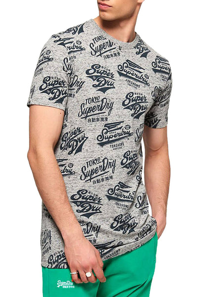 SuperDry Harbour-Grey-Grindle Triple Logo Long-Line T-Shirt