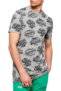 SuperDry Harbour-Grey-Grindle Triple Logo Long-Line T-Shirt thumbnail 1