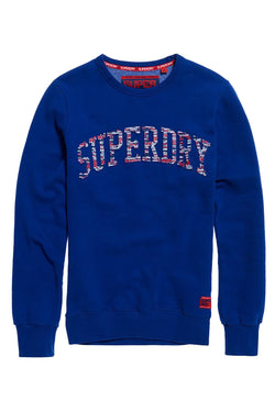 SuperDry Lay-Up Blue Varsity Embossed Crew-Neck Sweatshirt thumbnail 2