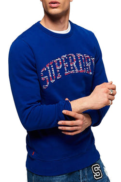SuperDry Lay-Up Blue Varsity Embossed Crew-Neck Sweatshirt thumbnail 1